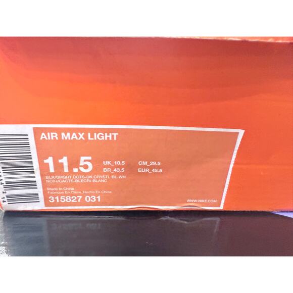 Size 11.5 Nike Air Max Light Black New - 315827-031 - Picture 5 of 5